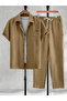 Men Beige Solid Shirt and Pants Co-ords