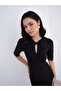 Women Black Self Design Short Sleeves Sheath Midi Dress