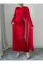 Solid Cape Detail A-Line Maxi Dress - 6