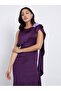 Purple Draped Midi Dress with Corsage Detail - 3