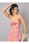 Marble Print Midi Dress with Bow Tie - 5