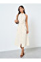 Cream Belted Midi Dress with Zipper Detail - 3