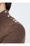 Brown Bodycon Midi Dress with Button Detail - 3
