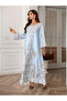 Graphic Print Embellished Faux Pearl Jalabiya - 3