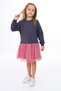 Girl's Printed Relax Fit Crew Neck Long Sleeve Tulle Dress - Color Block - 2