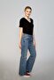 Luna High Waist Flared Cut Wide Leg Blue Women's Jeans - 3