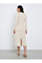 Cream Midi Dress with Metal Ring Accent - 4