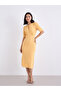 Women Beige Self Design Short Sleeves Sheath Midi Dress - 3