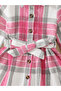 Girl's Checked Button Up Belted Long Sleeve Dress - 4