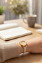 Minimal Women's Leather Cord Wristwatch with Cream Cord Strap Square Case - 5
