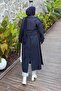 Premium Trench Coat with Shoulder Epaulettes Navy Blue - 4