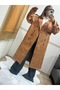 Women's Tan Nubuck Long Trench Coat - 5