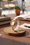 Minimal Women's Leather Cord Wristwatch with Cream Cord Strap Square Case - 4