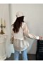 Striped Shirt and Bow Embroidered Sweater Two-Piece Set 0241 - Light Beige - 7
