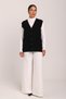 Women's Black Line Detailed Pocketed and Buttoned Steel Knitted Sweater Mother Vest - 3