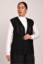 Women's Black Lace Patterned Embroidered Mercerized Knitwear Mother Vest - 7