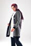 Women's Navy Blue Ecru Diagonal Pattern Large Button Detailed, Hijab Tunic Length Cardigan- Four Seasons _2294 - 7