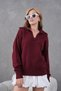 Basic Soft Textured Oversized Polo Neck Knitwear Sweater Aw25Kz0074