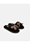 Women Black Bow Flower Print Slipper - 2