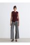 Burgundy Double-Breasted Neckline Gathered Women's Knitwear Tank Top - 2