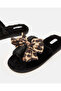Women Black Bow Flower Print Slipper - 3