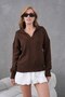 Basic Soft Textured Oversized Polo Neck Knitwear Sweater Aw25Kz0074 - 3