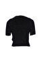 Women's Woolen Black Crew Neck Short Sleeve Sequin Embroidered Sparkly Stylish Crop Knit Sweater - 4