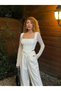 Women's White Square Neck Long Sheer Tulle Sleeve Underwire Bodycon Corset Crop Blouse - 7