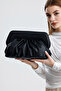 Heybes Women's Black Vegan Leather Drawstring Design Modern Handbag with Magnet Mechanism - 5