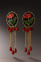 Brand Model Black Red Flower Patterned Earrings - 2