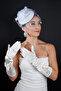 Polka Dot Tulle Detailed Bridal Wedding Cap Accessory and Long Bow Wedding Gloves Set - 5