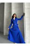 Women's Belted Gold-Buttoned Premium Jacket and Pleated Long Skirt Suit - 5