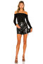 Women's Black Strapless Off Shoulder Long Sleeve Bodycon Silk Jersey Blouse - 4