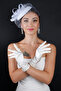 Pearl Wrist Length Short Satin Gloves Bridal Wedding Cap Accessory Set - 5