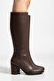 Women's Bitter Brown Zippered Below-The-Knee Heeled Boots