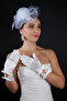 Pearl Bridal Wedding Cap Accessory and Satin Wedding Gloves Set with Double Ribbon - 3