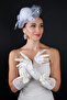 Tulle Bridal Wedding Headpiece Accessory and Long Lace Satin Bow Wedding Gloves Set