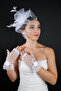 Rose Detailed Heart Tulle Bridal Gloves Nikah Wedding Cap Accessory Set - 4