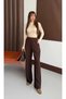 Morbutik Women's Brown Height-Extending Body-Defining High-Waist Wide-Leg Draped Pants
