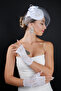 Pearl Detailed Bridal Wedding Cap Accessory and Fingerless Lace Wedding Gloves Set - 5