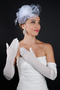 Floral Detailed Bridal Wedding Cap Accessory and Long Tulle Satin Wedding Gloves Set - 3