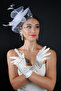 Feather Detailed Bridal Wedding Cap Accessory and Short Satin Wedding Gloves Set - 5