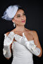 Satin Lace Long Bridal Gloves Set and Tulle Wedding Veil Accessory with Pearls - 5