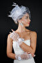 Rose Detailed Heart Tulle Bridal Gloves Nikah Wedding Cap Accessory Set