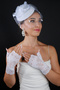 Polka Dot Detailed Bridal Wedding Cap Accessory and Fingerless Lace Wedding Gloves Set - 5