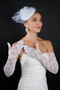 Tulle Pearl Detailed Bridal Wedding Cap Accessory and Long Lace Gloves Set - 4