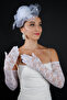 Tulle Floral Polka Dot Wedding Cap Accessory and Long Sleeve Lace Bridal Gloves Set - 5