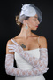 Pearl Detailed Nikah Bridal Wedding Cap Accessory and Long Lace Gloves Set - 6