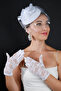 White Polka Dot Detailed Bridal Wedding Cap and Short Style Lace Fingered Wedding Gloves Set
