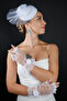 Pearl Detailed Tulle Bridal Wedding Cap Accessory and Heart Wedding Gloves Set - 3